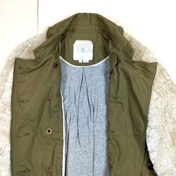 NEW Hei Hei Olive Green Cream Sequin Jacket - Picture 6 of 8